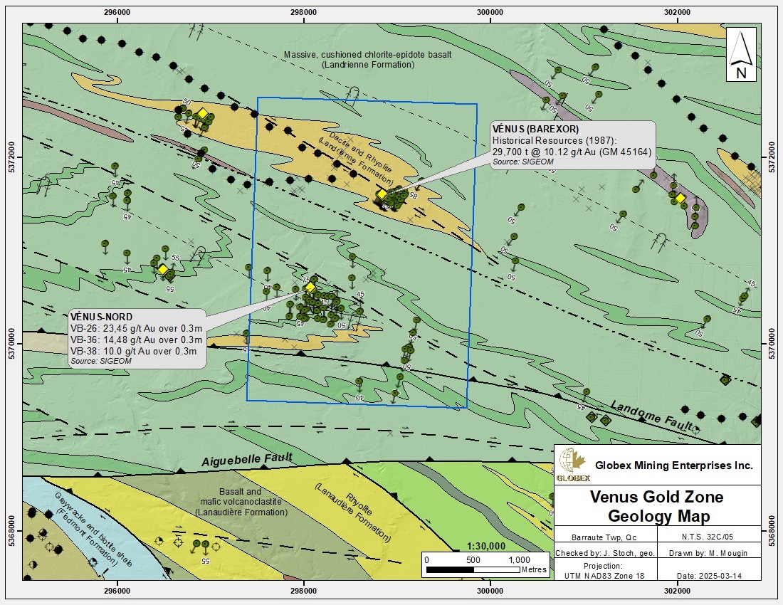 Venus Gold Zone Geology Map 2025-03-14
